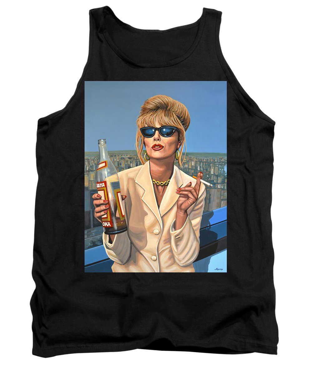 Joanna Lumley Tank Top featuring the painting Joanna Lumley as Patsy Stone by Paul Meijering