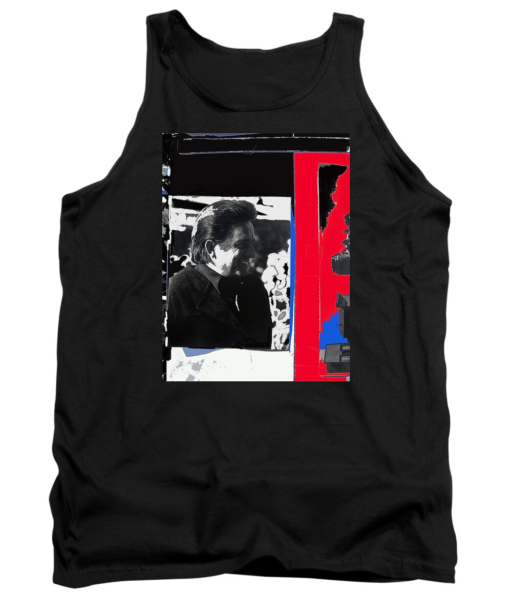 Johnny Cash Smiling Collage Surrealism Old Tucson Arizona Tank Top featuring the photograph Johnny Cash smiling collage 1971-2008 by David Lee Guss