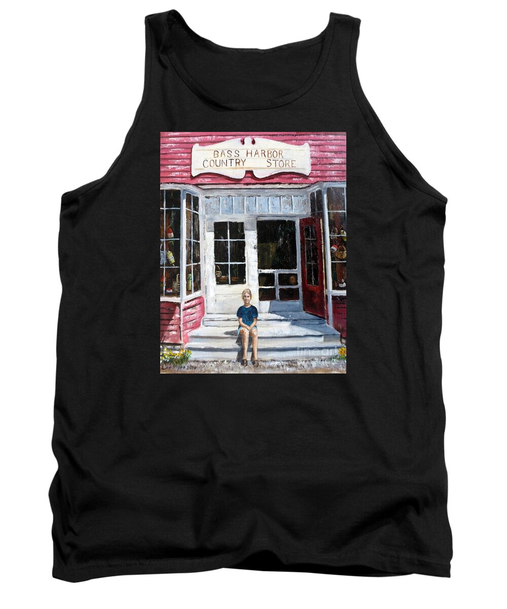 Bass Harbor Store Tank Top featuring the painting Katie At Bass Harbor Maine by Lee Piper