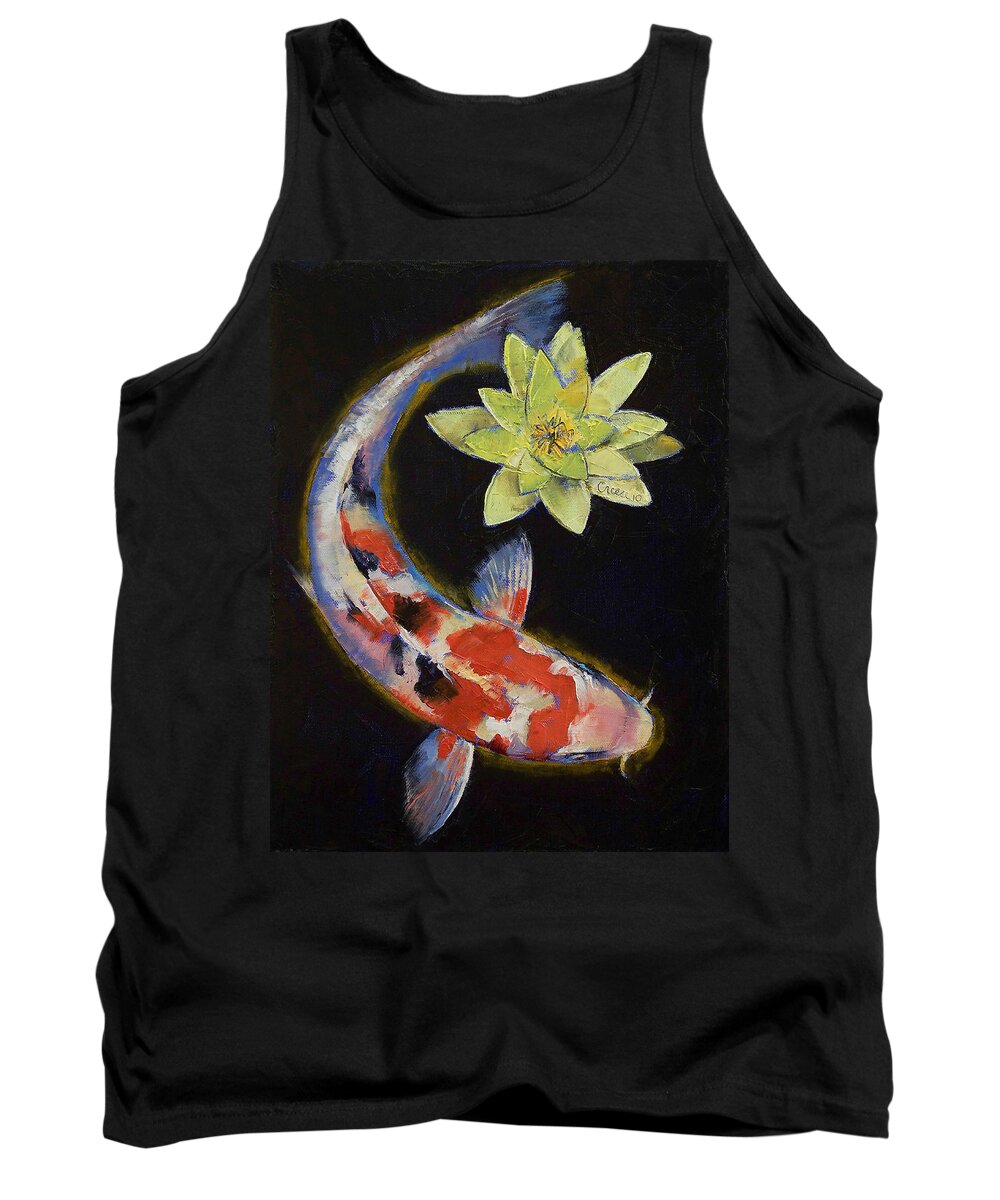 Koi Tank Top featuring the painting Koi with Yellow Water Lily by Michael Creese