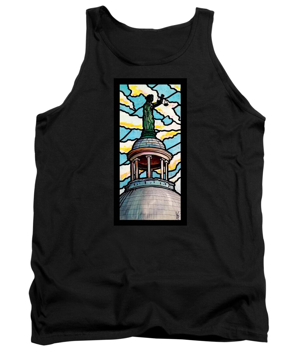 Courthouse Tank Top featuring the painting Lady Justice by Jim Harris