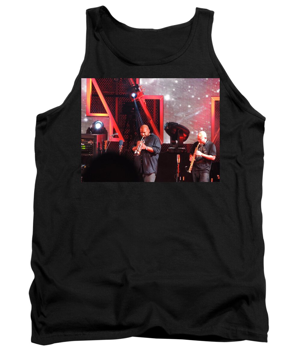 Dave Matthews Band Members Trumphet Players Tank Top featuring the photograph Lashawn Ross and Jeff Coffen by Aaron Martens