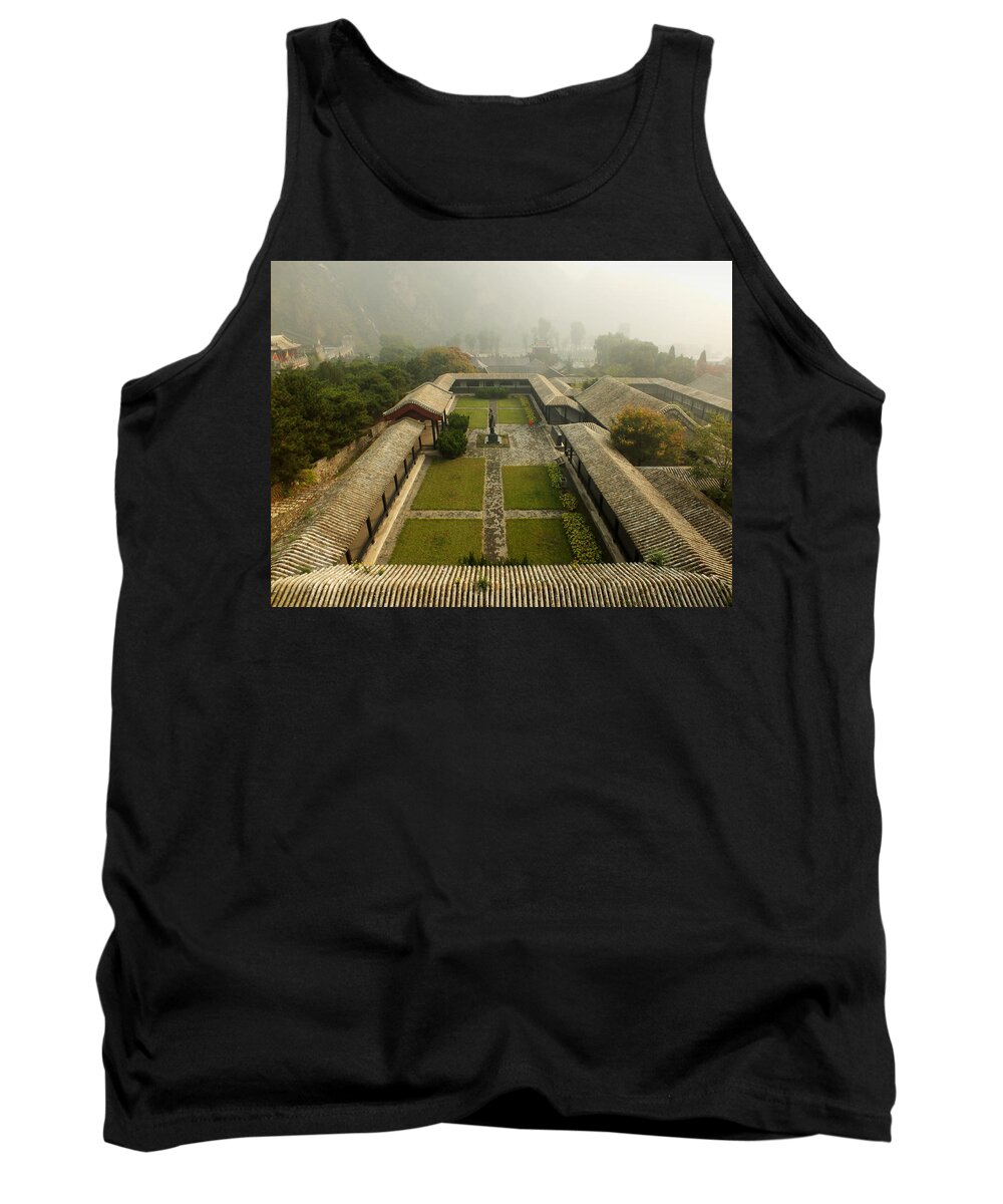 Great Wall Tank Top featuring the photograph Late Morning Fog at The Great Wall by Lucinda Walter