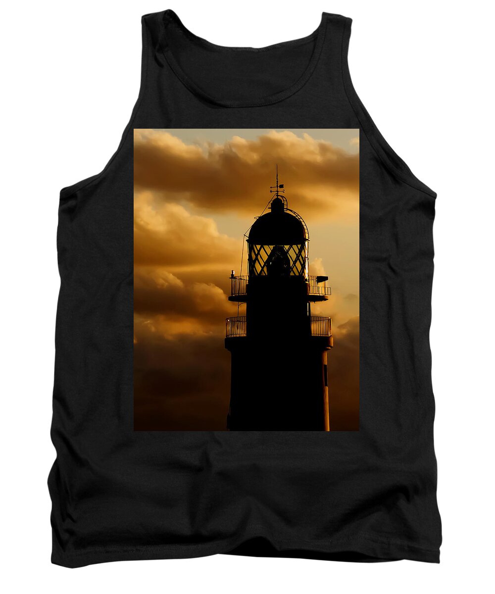 Antique Tank Top featuring the photograph lighthouse dawn in the north coast of Menorca by Pedro Cardona Llambias