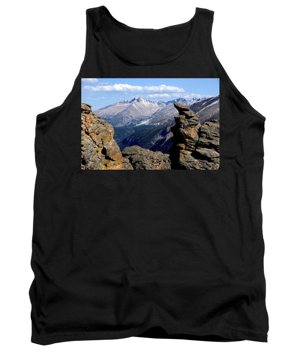 Longs Tank Top featuring the photograph Long's Peak from The Rock Cut by Tranquil Light Photography
