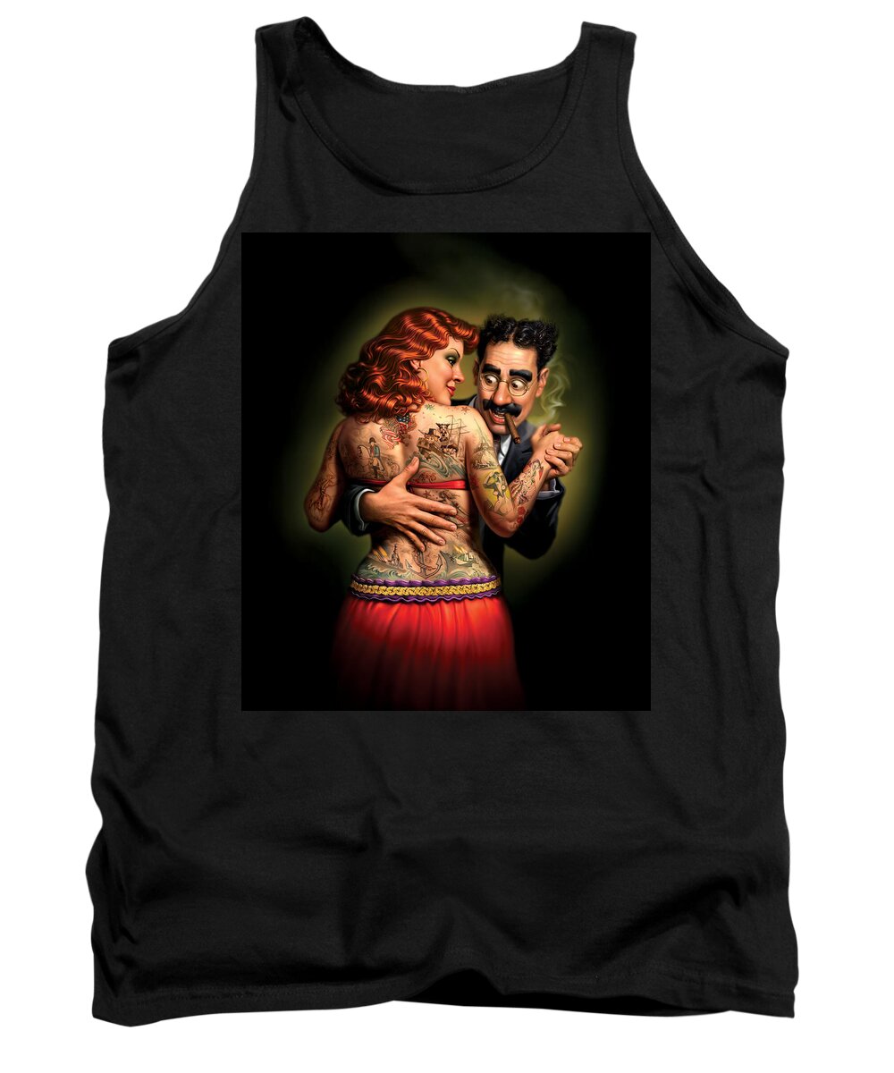 Tattoos Tank Top featuring the painting Lydia the Tattooed Lady by Mark Fredrickson