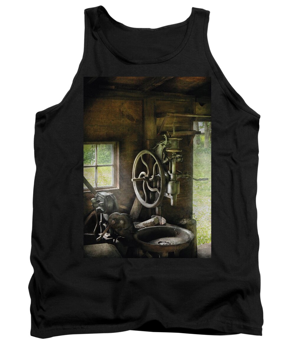Blacksmith Tank Top featuring the photograph Machine Shop - An old drill press by Mike Savad