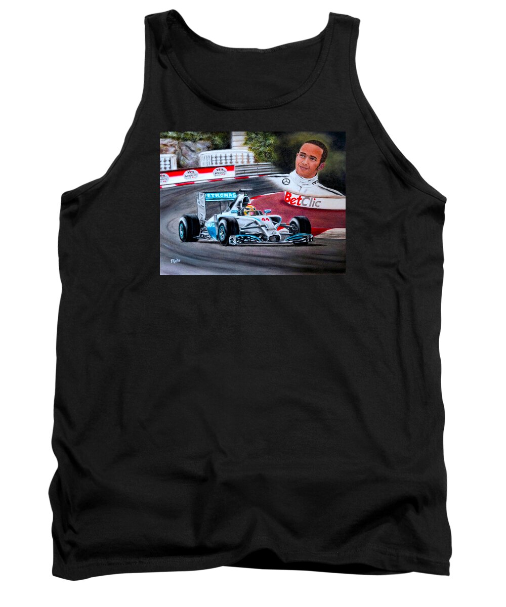 Formula One Racing Tank Top featuring the painting Magic of Monaco-Lewis Hamilton by Dr Pat Gehr