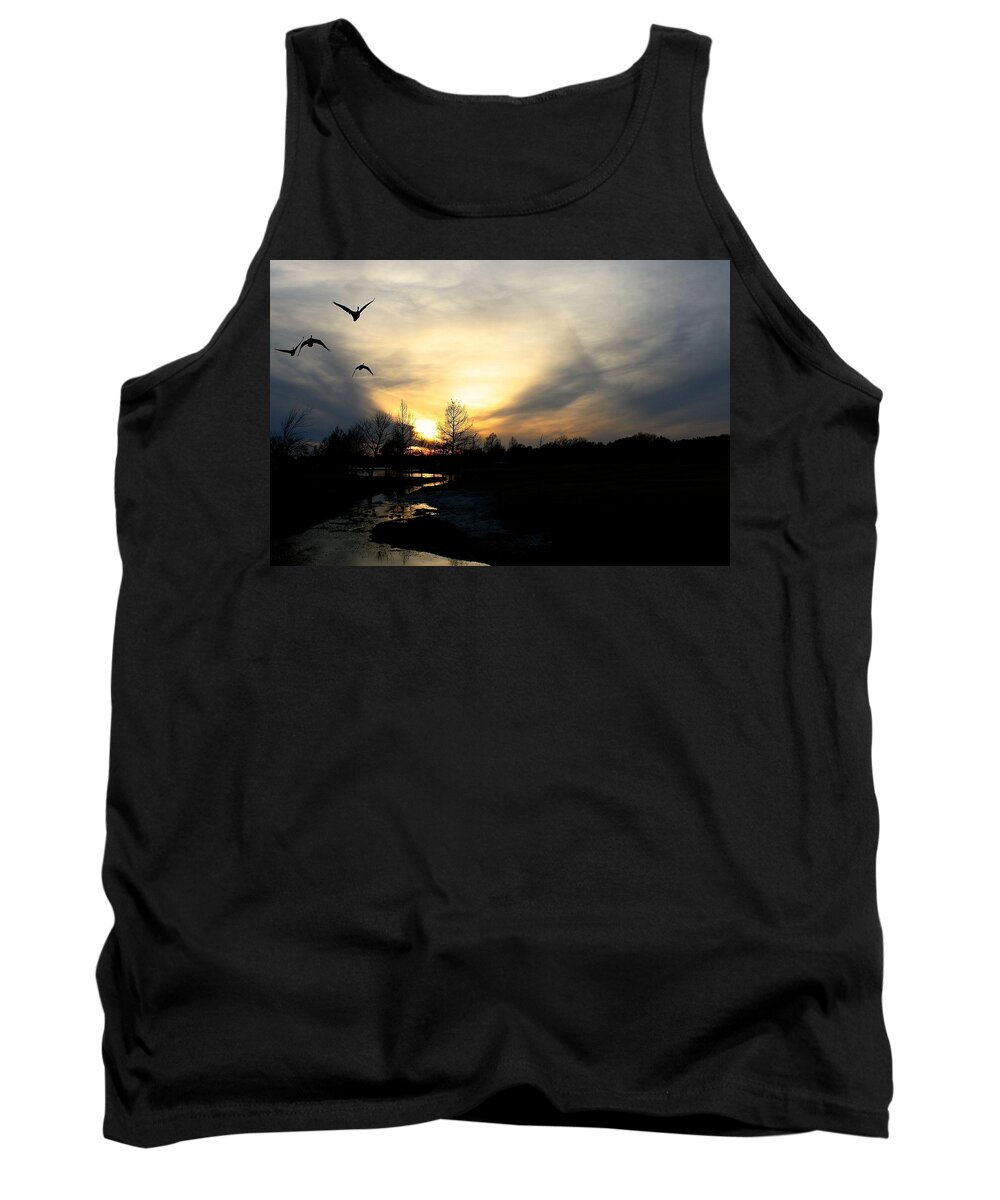 Ducks Tank Top featuring the photograph Mallards Silhouette at Sunset by Jeff Mize