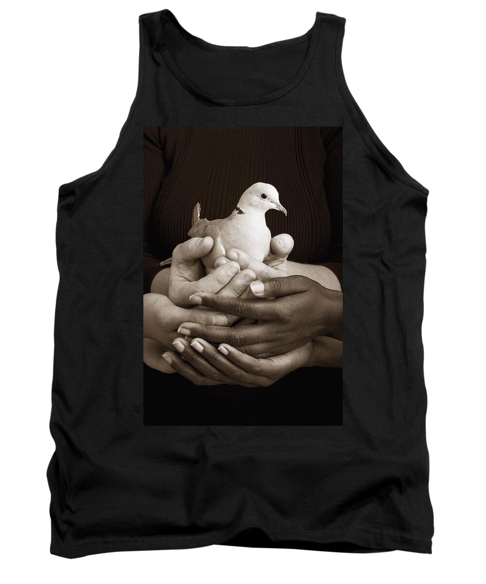 Teamwork Tank Top featuring the photograph Many Hands Holding A Dove by Ron Nickel