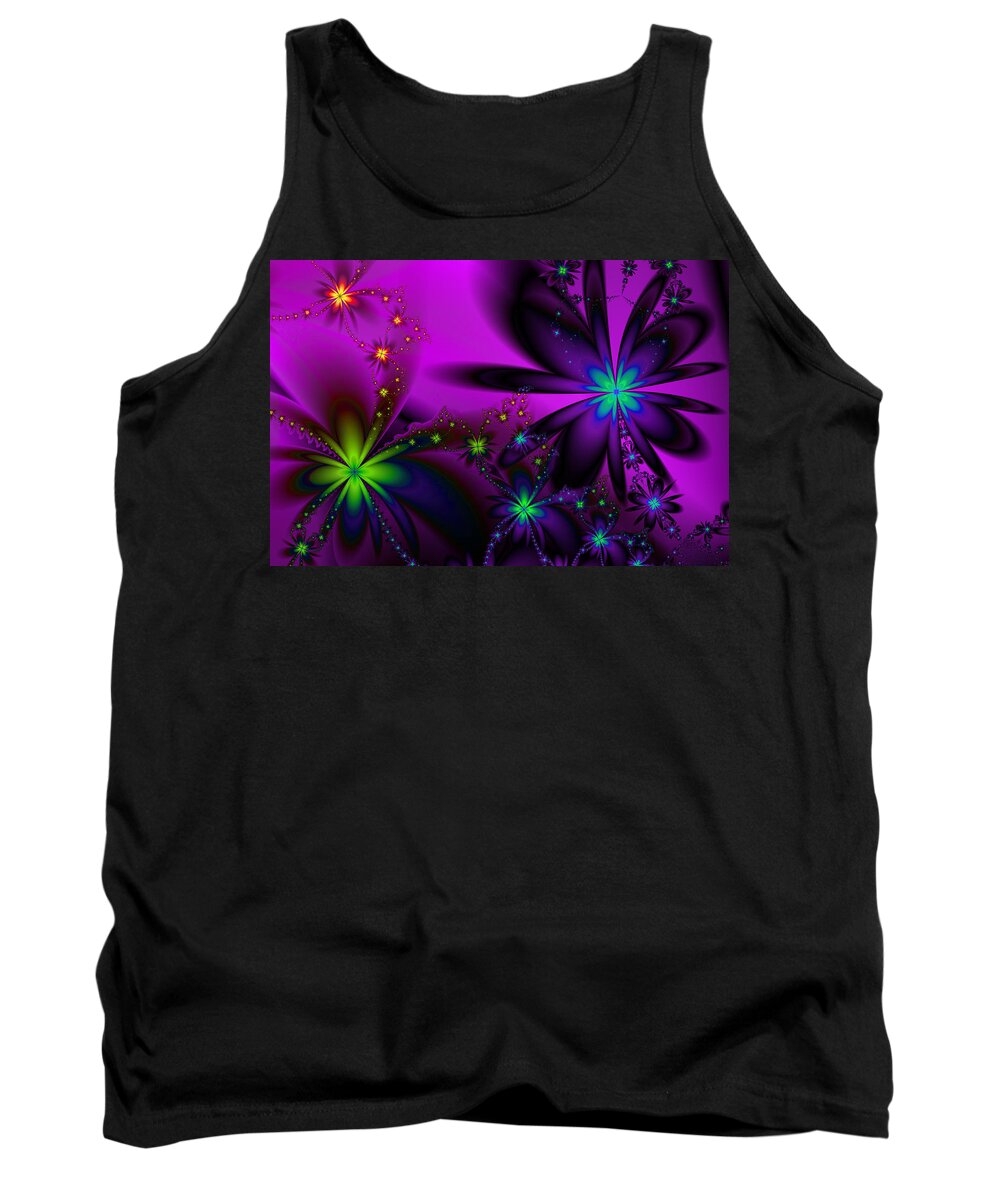 Flower Tank Top featuring the digital art Midnight at the Oasis by Kiki Art