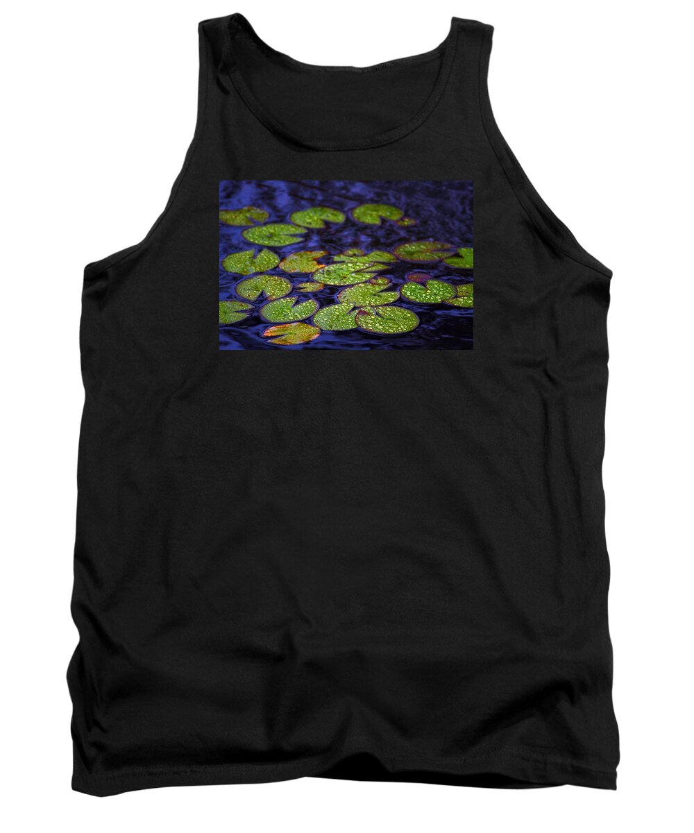 Pond Tank Top featuring the digital art Midnight Pond with Lily Pads by William Rockwell