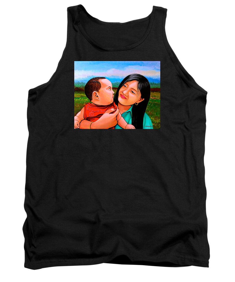 Baby Tank Top featuring the painting Mom and Babe by Cyril Maza