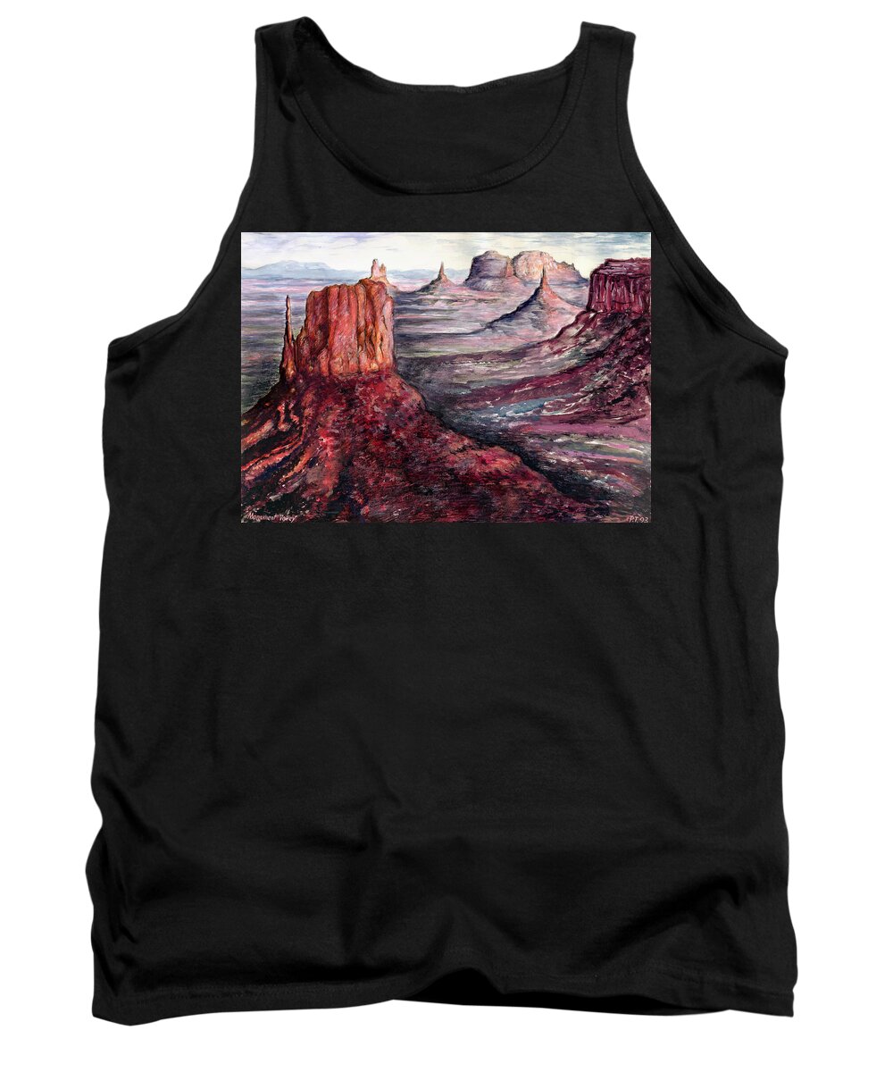 Monument Tank Top featuring the painting Monument Valley Arizona - Landscape Art Painting by Peter Potter