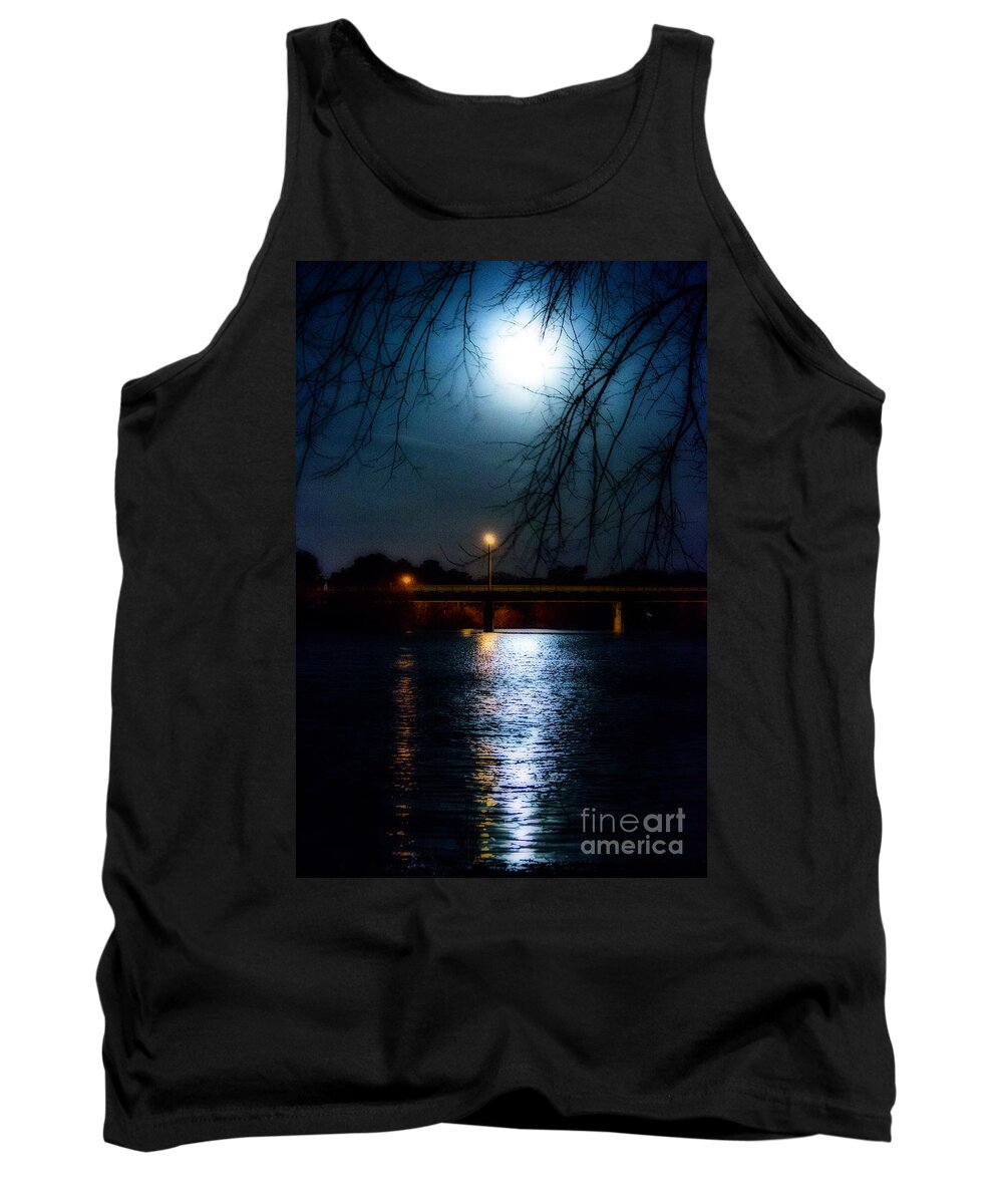 Moon Tank Top featuring the photograph Moon Set Lake Pleasurehouse by Angela DeFrias