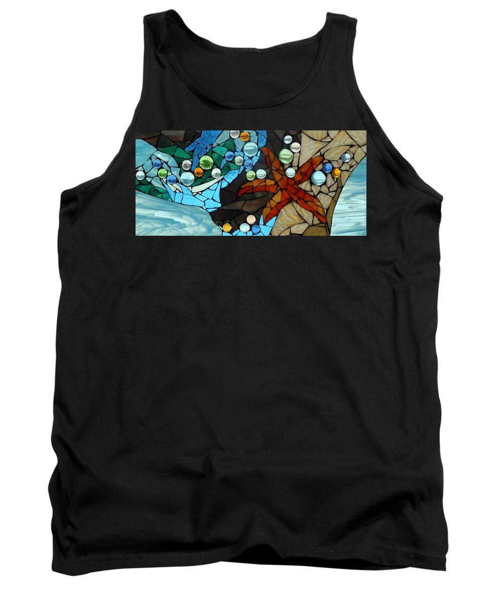 Starfish Tank Top featuring the glass art Mosaic Stained Glass - Low Tide by Catherine Van Der Woerd