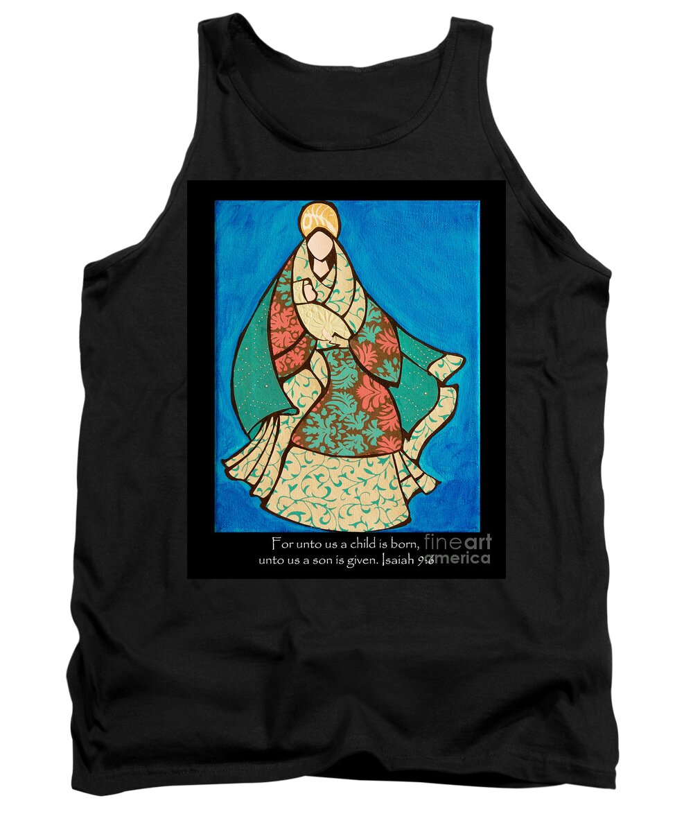 Mary Tank Top featuring the mixed media Mother Mary and Baby Jesus by Susan Cliett