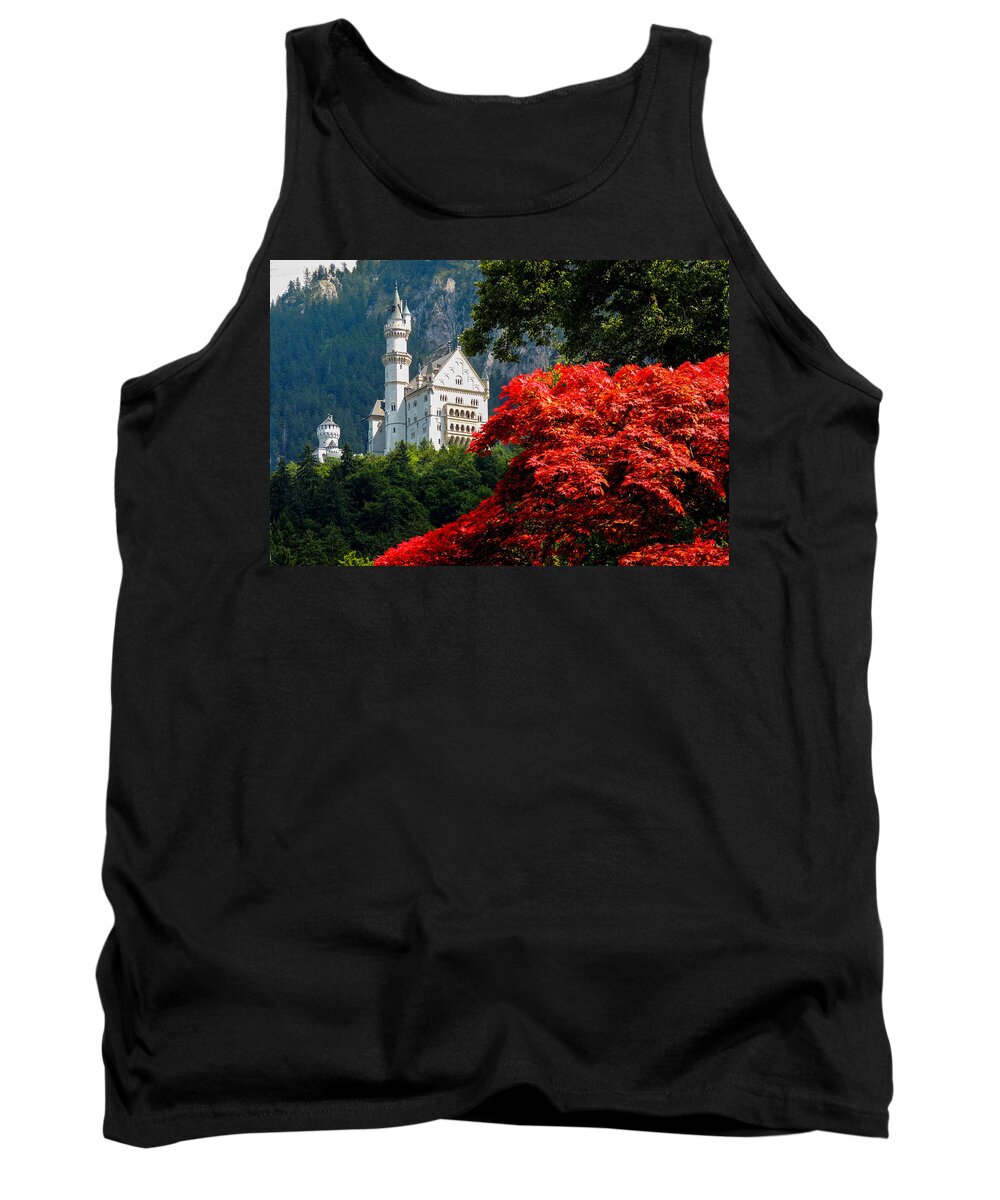 Europe Tank Top featuring the photograph Neuschwanstein Castle with Red Foliage by Marilyn Burton