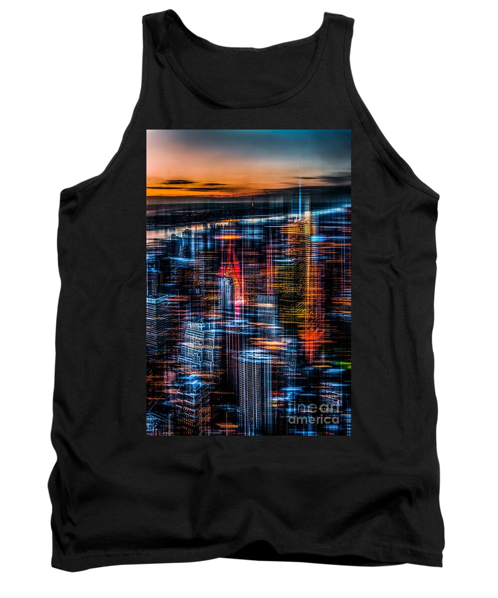 Nyc Tank Top featuring the photograph New York- the night awakes - orange by Hannes Cmarits