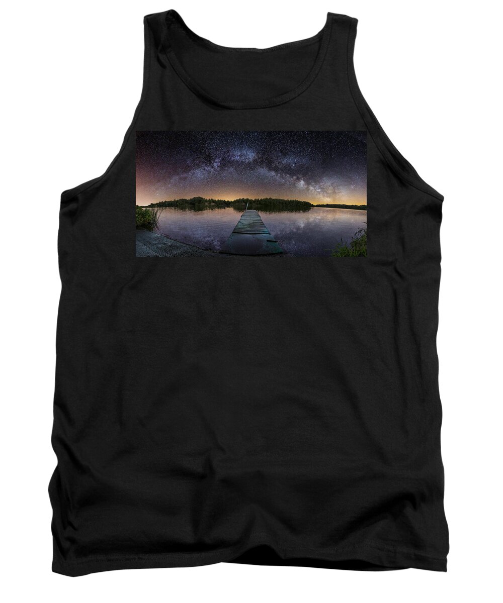 Pano Tank Top featuring the photograph Night at the Lake by Aaron J Groen