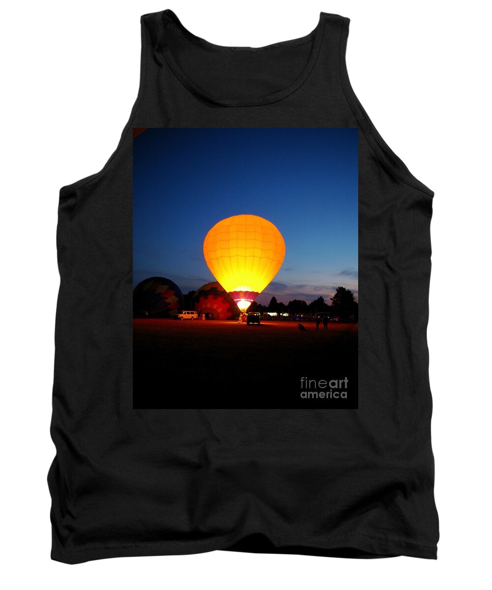 Yellow Hot Air Balloon Tank Top featuring the photograph Night's Sunshine by Nancy Cupp