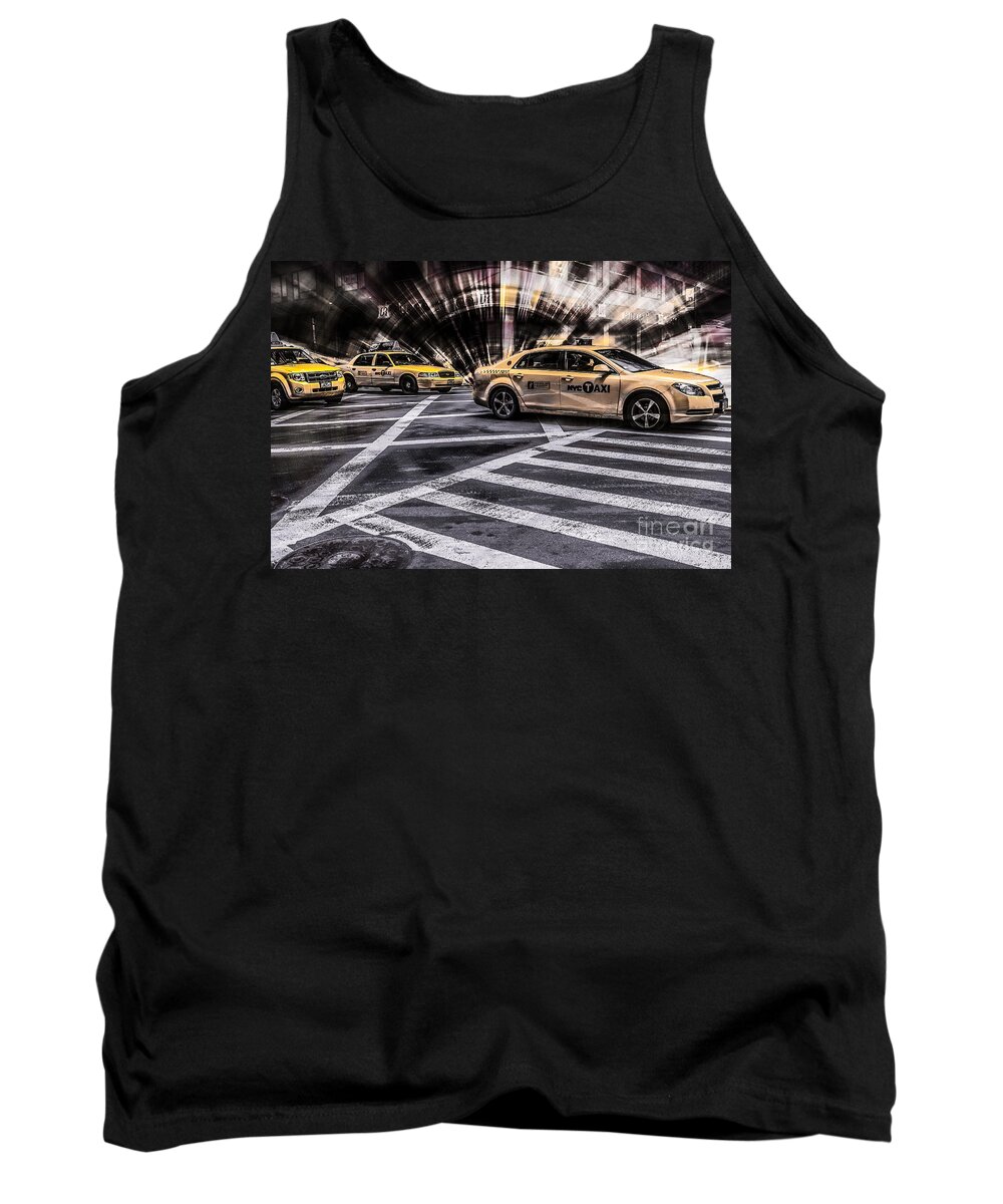 5th Tank Top featuring the photograph NYC Yellow Cab on 5th Street - white by Hannes Cmarits