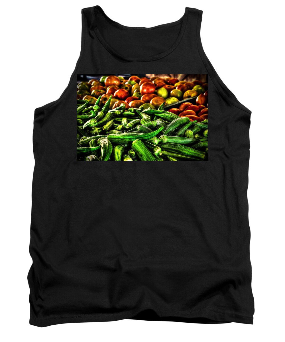 Okra Tank Top featuring the photograph Okra and Tomatoes by David Morefield
