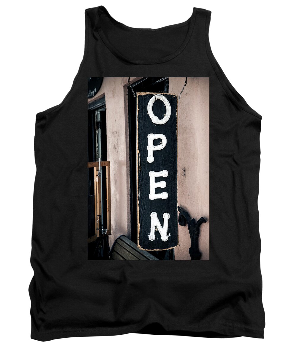 Signage Tank Top featuring the photograph Open For Business by Sennie Pierson