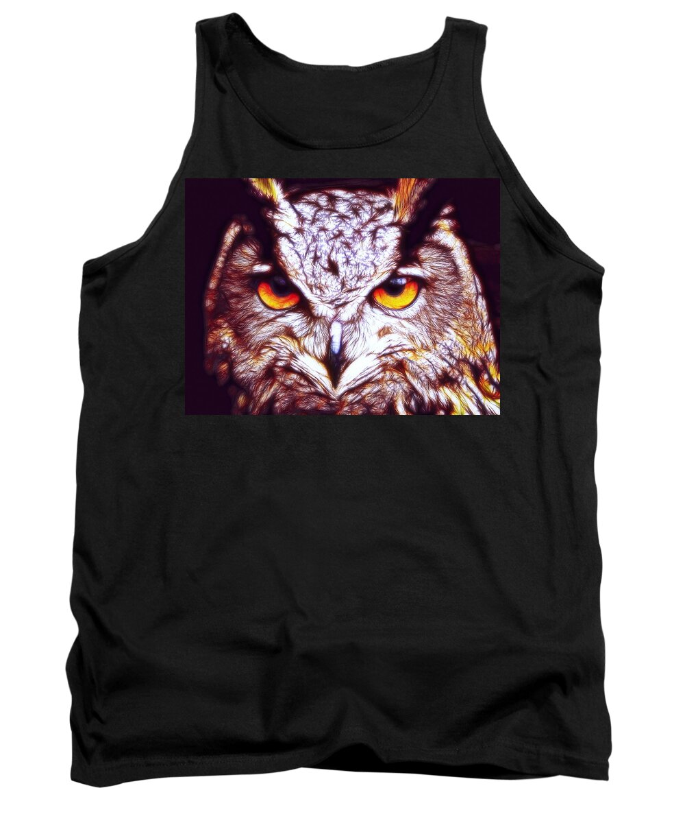 Owl Tank Top featuring the digital art Owl - Fractal by Lilia S