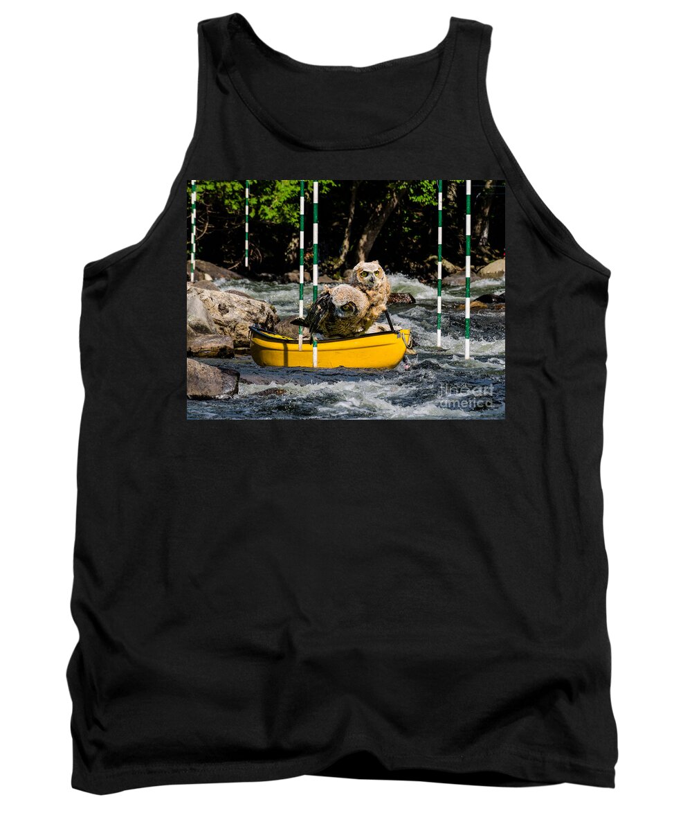 Outdoor Tank Top featuring the photograph Owlets In A Canoe by Les Palenik