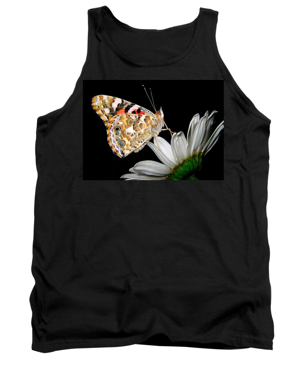 Butterfly Tank Top featuring the photograph Painted Lady on White Daisy by David and Carol Kelly