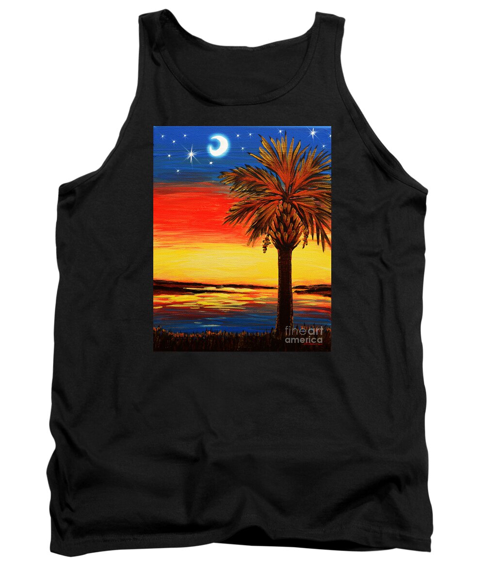 Palmetto Tree With Moon Tank Top featuring the painting Palmetto Moon And Stars by Pat Davidson