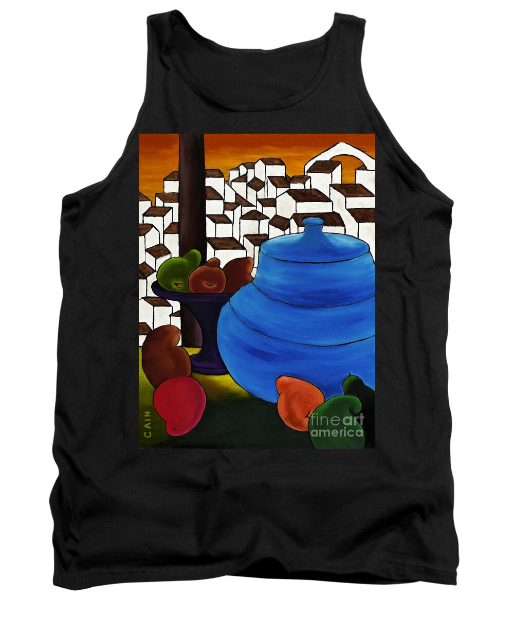 Pears Tank Top featuring the painting Pears And Blue Pot by William Cain