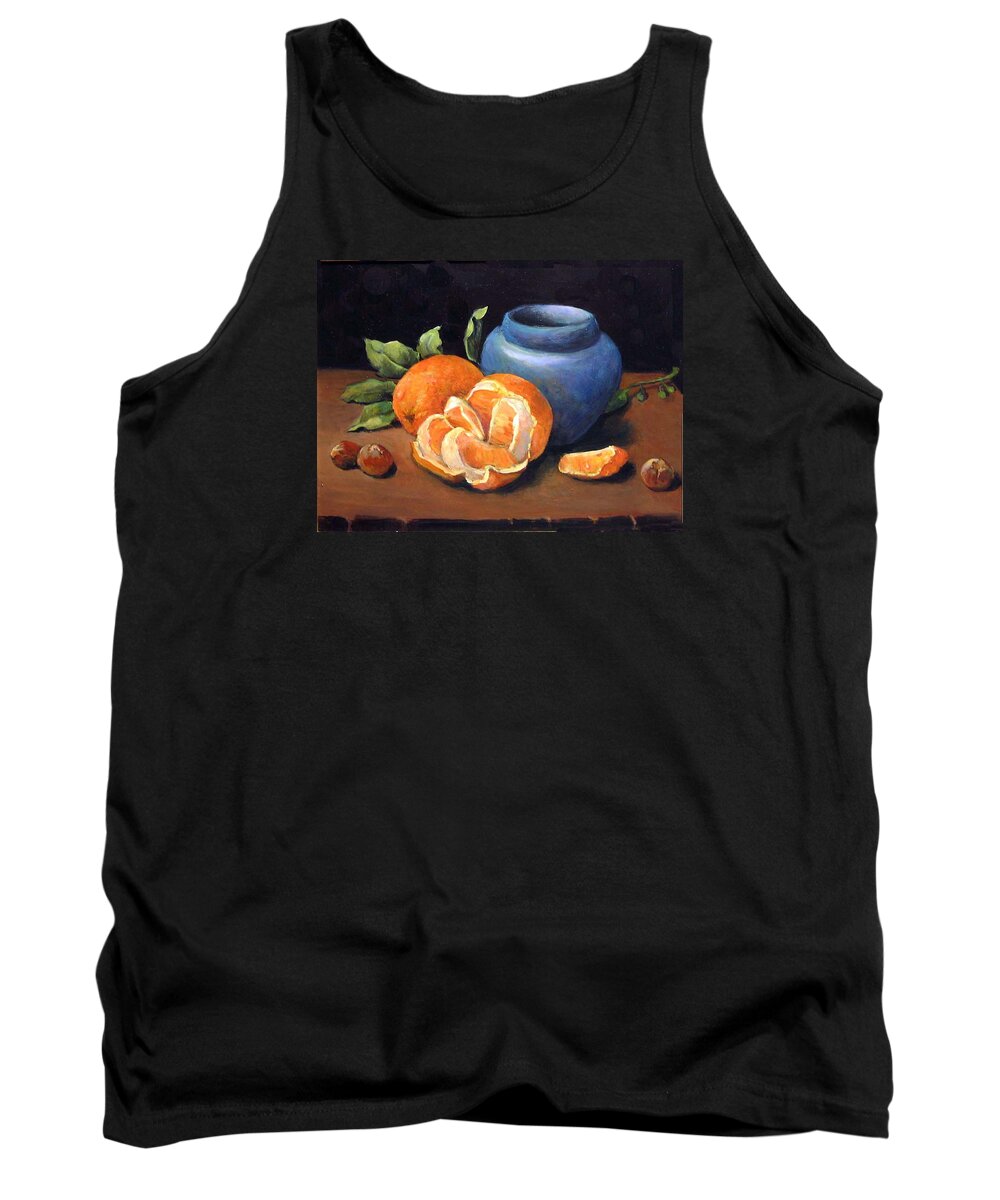 Classical Realism Still Life Tank Top featuring the painting Peeled Orange by Donna Tucker
