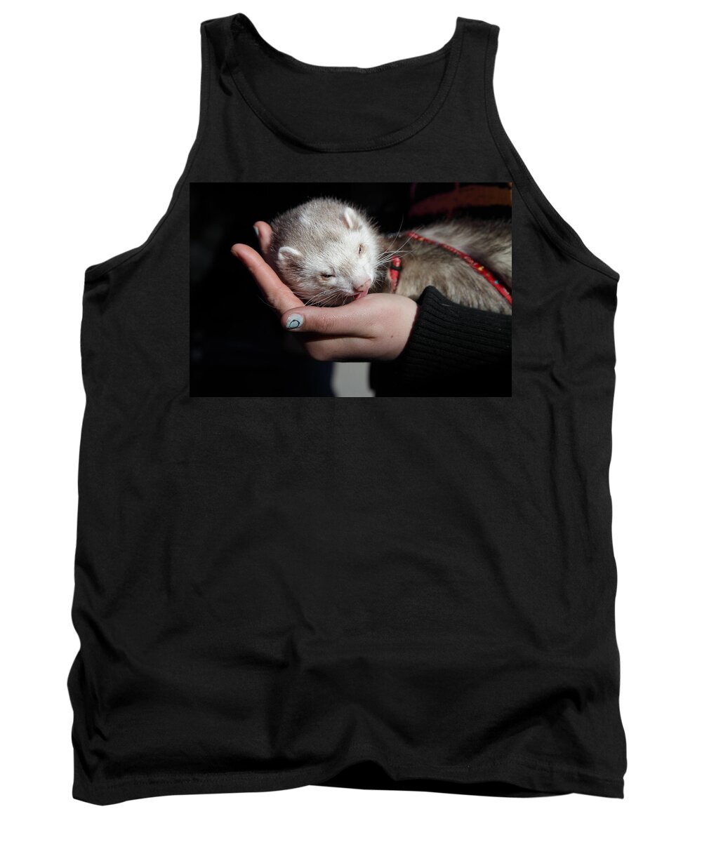 20s-30s Tank Top featuring the photograph Pet ferret licking a hand by Ulrich Kunst And Bettina Scheidulin