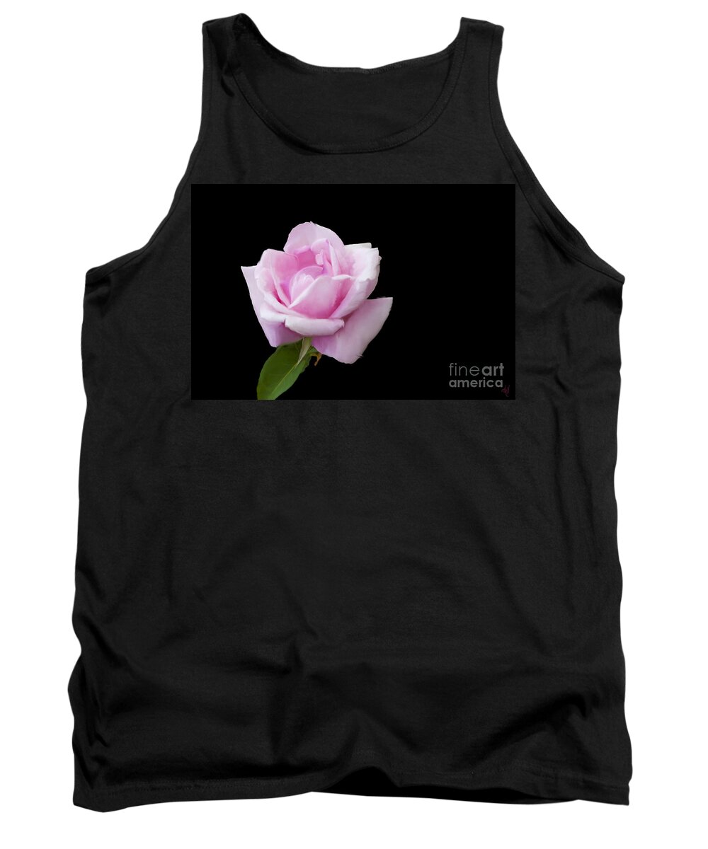 Pink Rose On Black Tank Top featuring the digital art Pink Rose on Black by Victoria Harrington