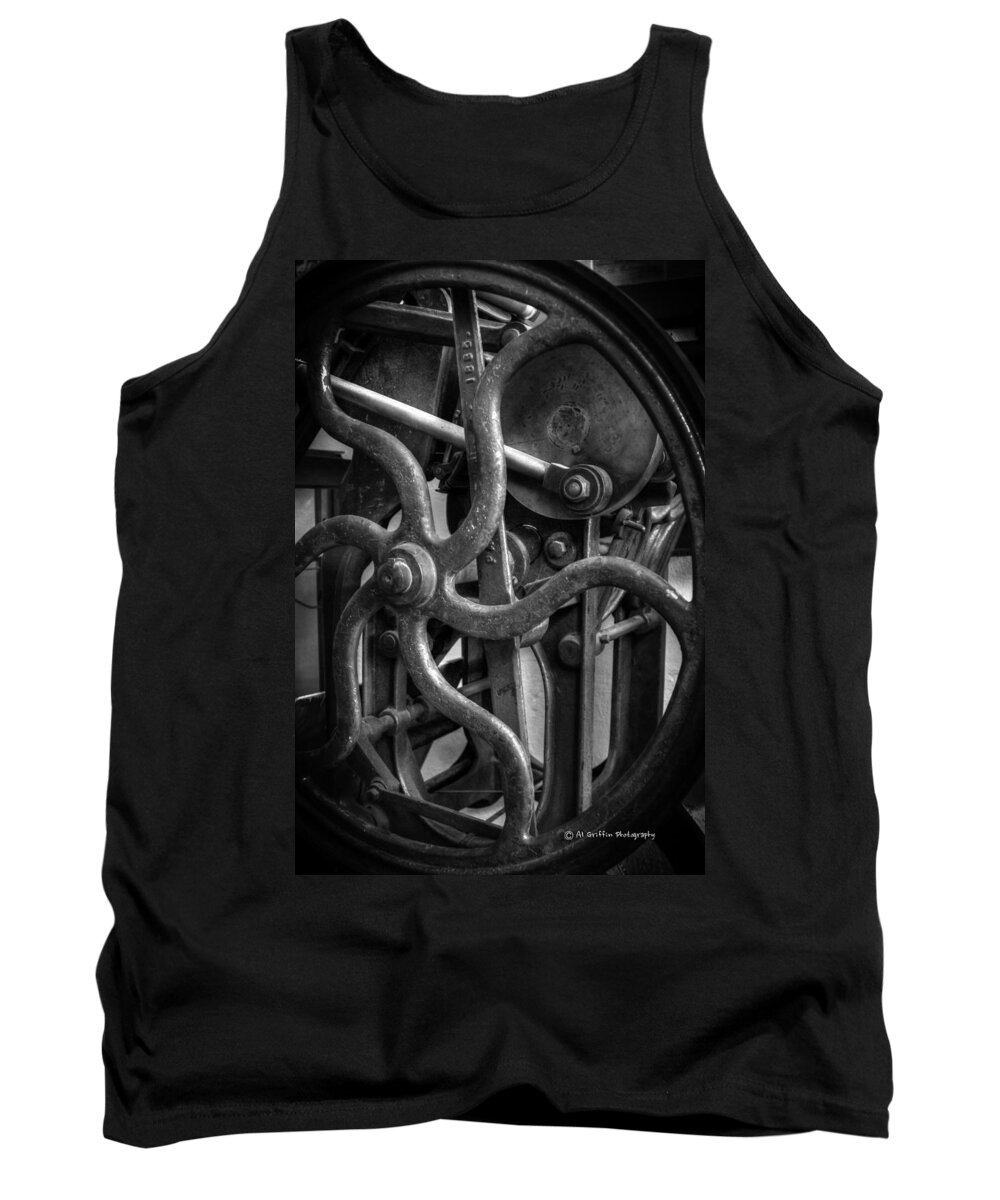 Platen Press Tank Top featuring the photograph Printing Press Flywheel by Al Griffin