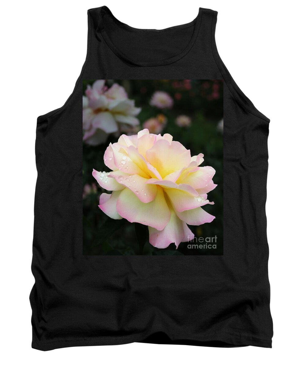 Flower Tank Top featuring the photograph Raindrops on Rose Petals by Barbara McMahon