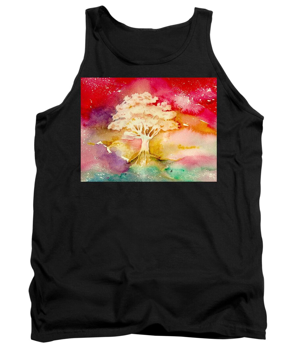 Watercolor Tank Top featuring the painting Red Night by Brenda Owen