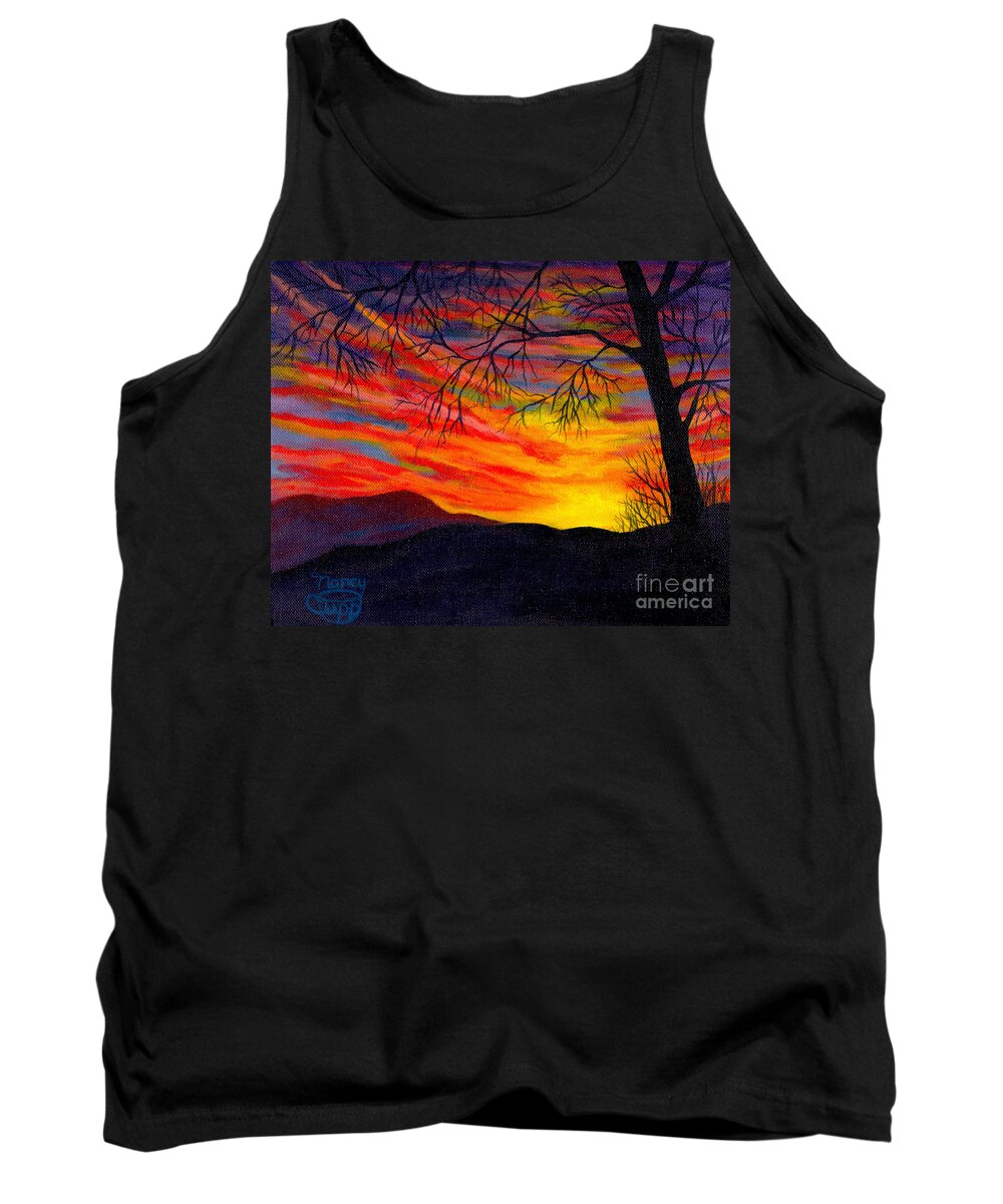 Red Sky Tank Top featuring the painting Red Sunset by Nancy Cupp