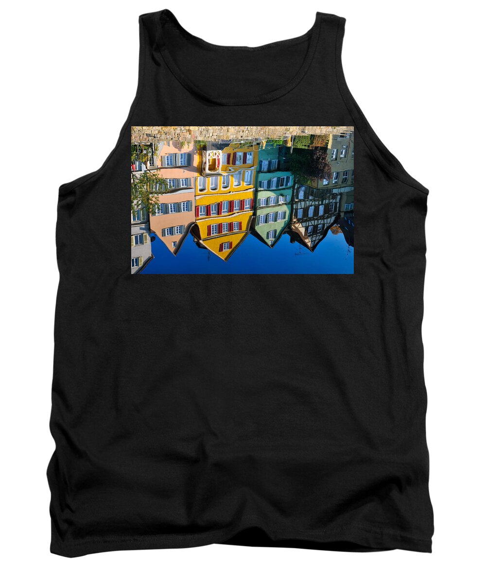 Reflection Tank Top featuring the photograph Reflection of colorful houses in Neckar river Tuebingen Germany by Matthias Hauser