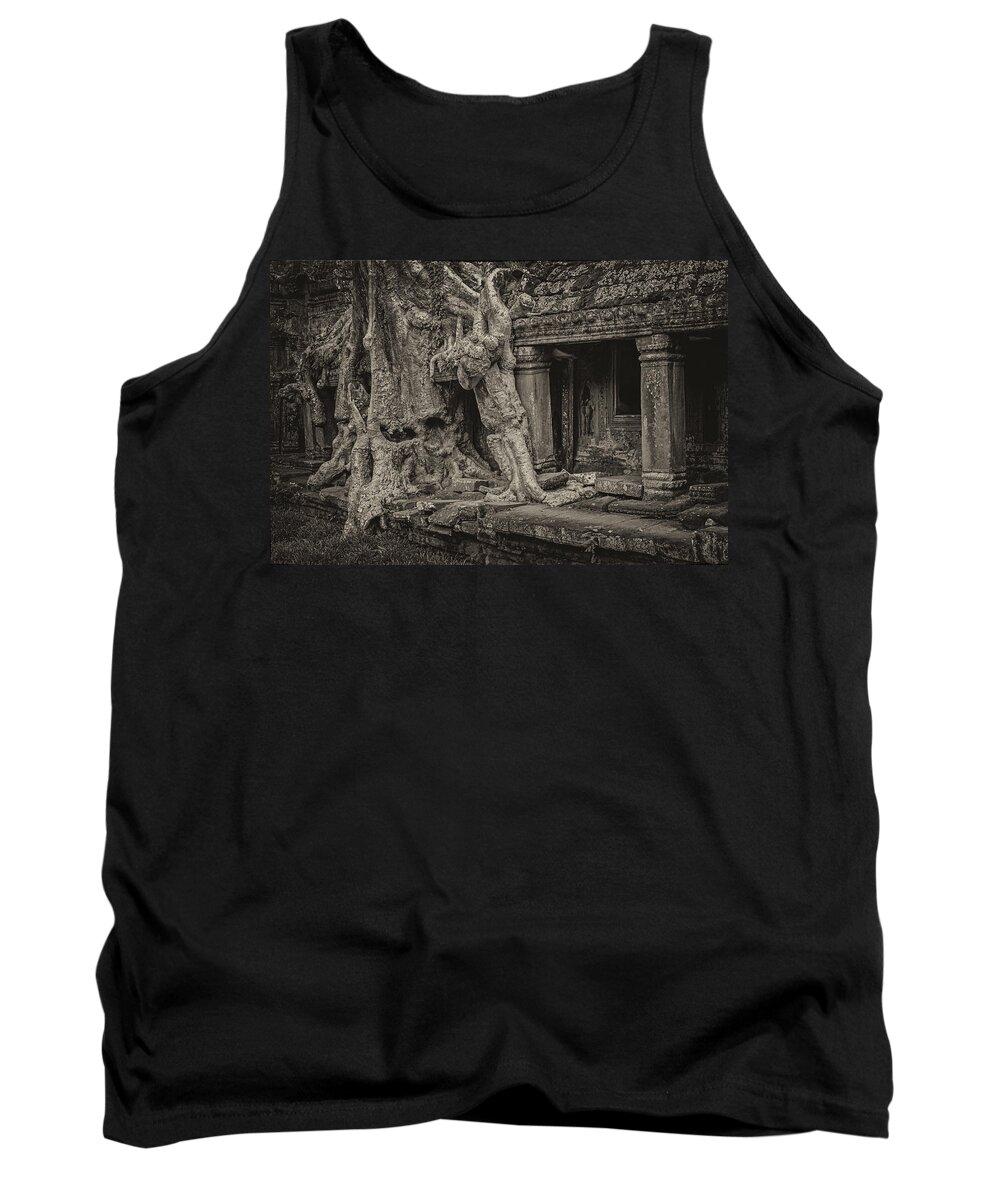Angkor Tank Top featuring the photograph Roots in Ruins 7, Ta Prohm, 2014 by Hitendra SINKAR
