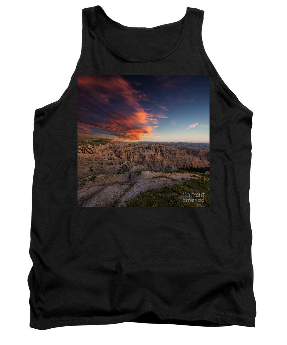 #badlands National Park #homegroen Photography #south Dakota #badlands #dusk #epic #formations #light #pinnacles #red #rock #rock Formations #sky #summer #sunset #top #favorite Place #rugged Tank Top featuring the photograph Rugged Beauty 2 by Aaron J Groen