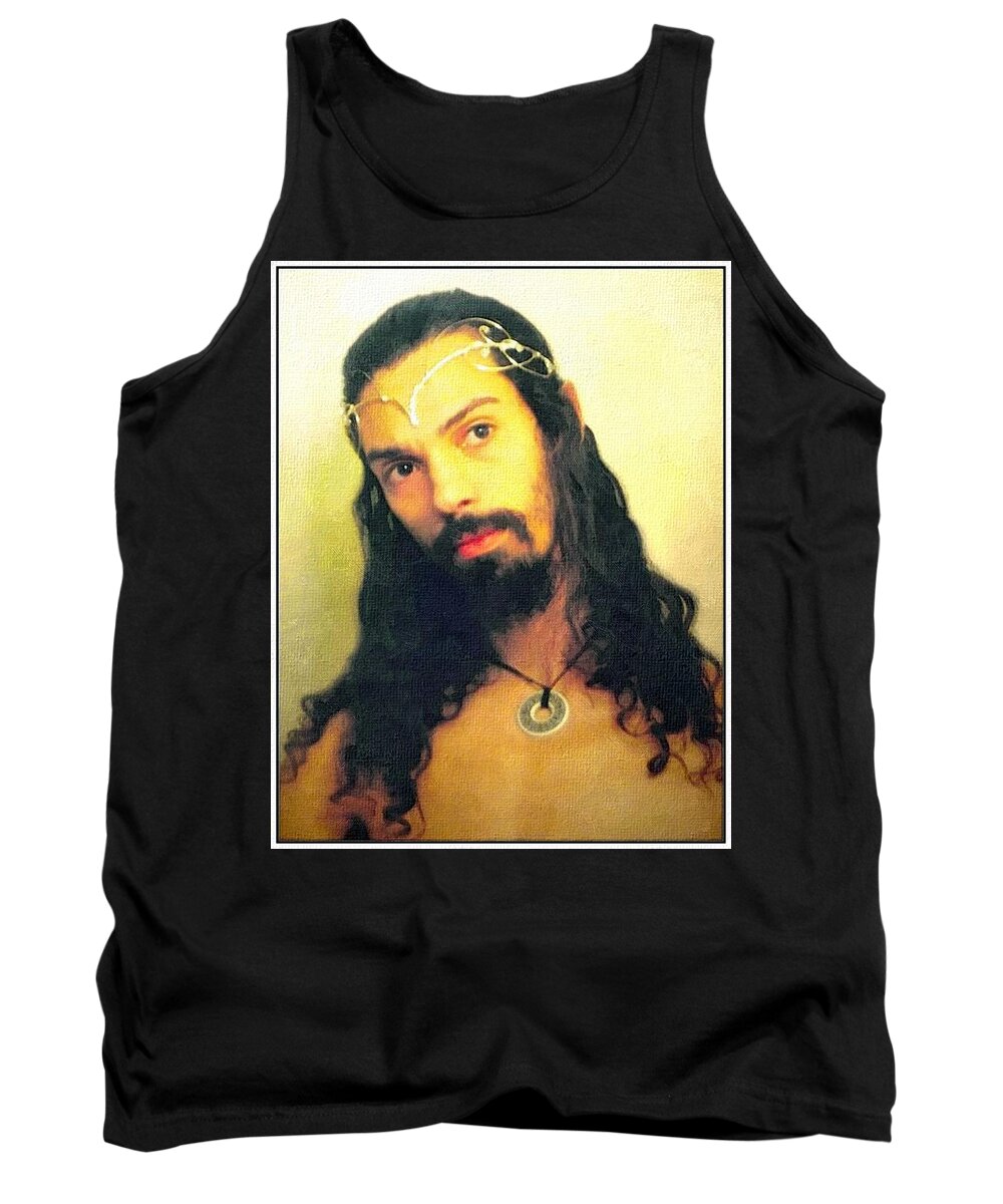 Painting Tank Top featuring the mixed media Self Portrait The Elven King Jesus by Shawn Dall