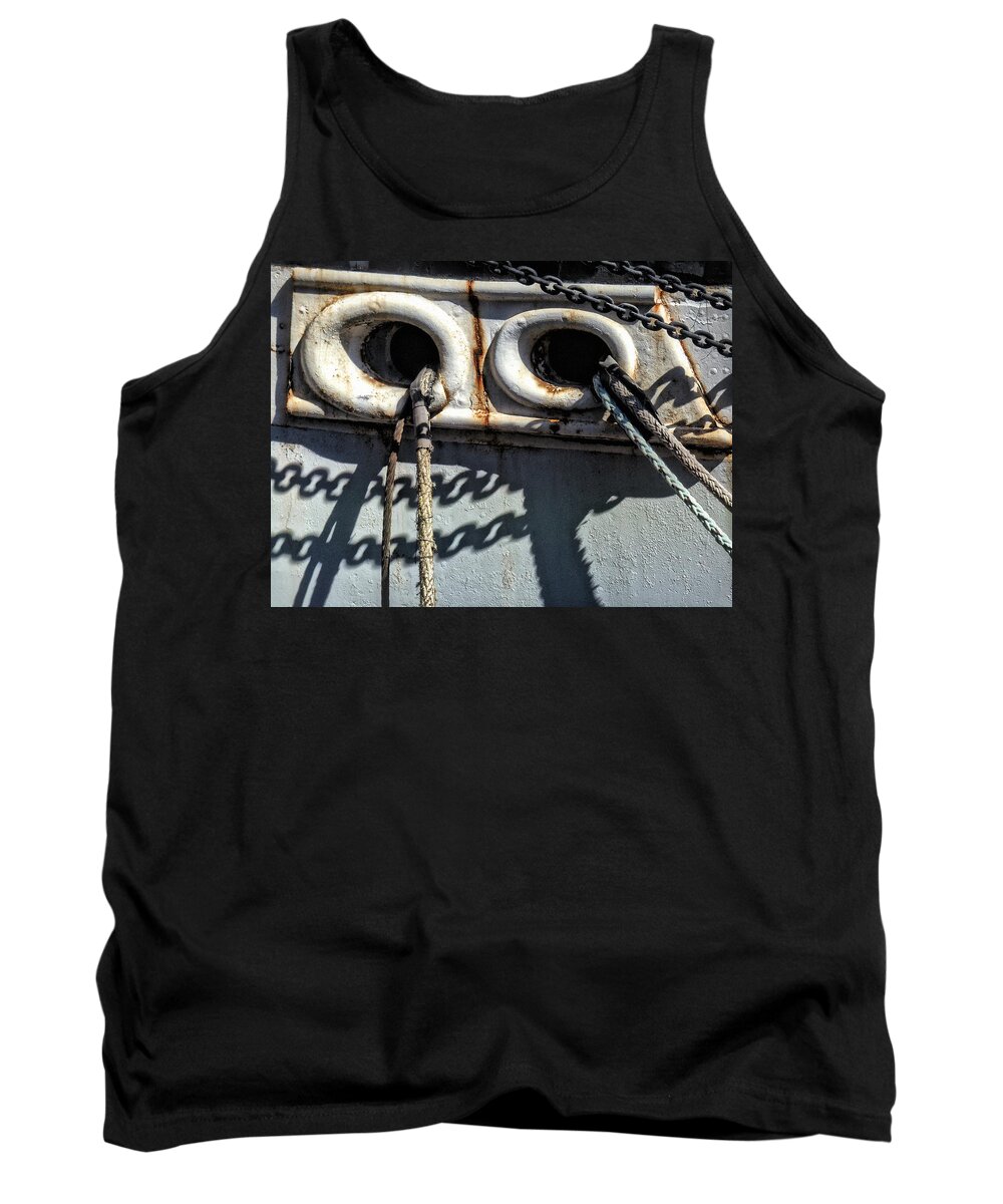 Ship Tank Top featuring the photograph Ship Ropes Chains by Joan Reese