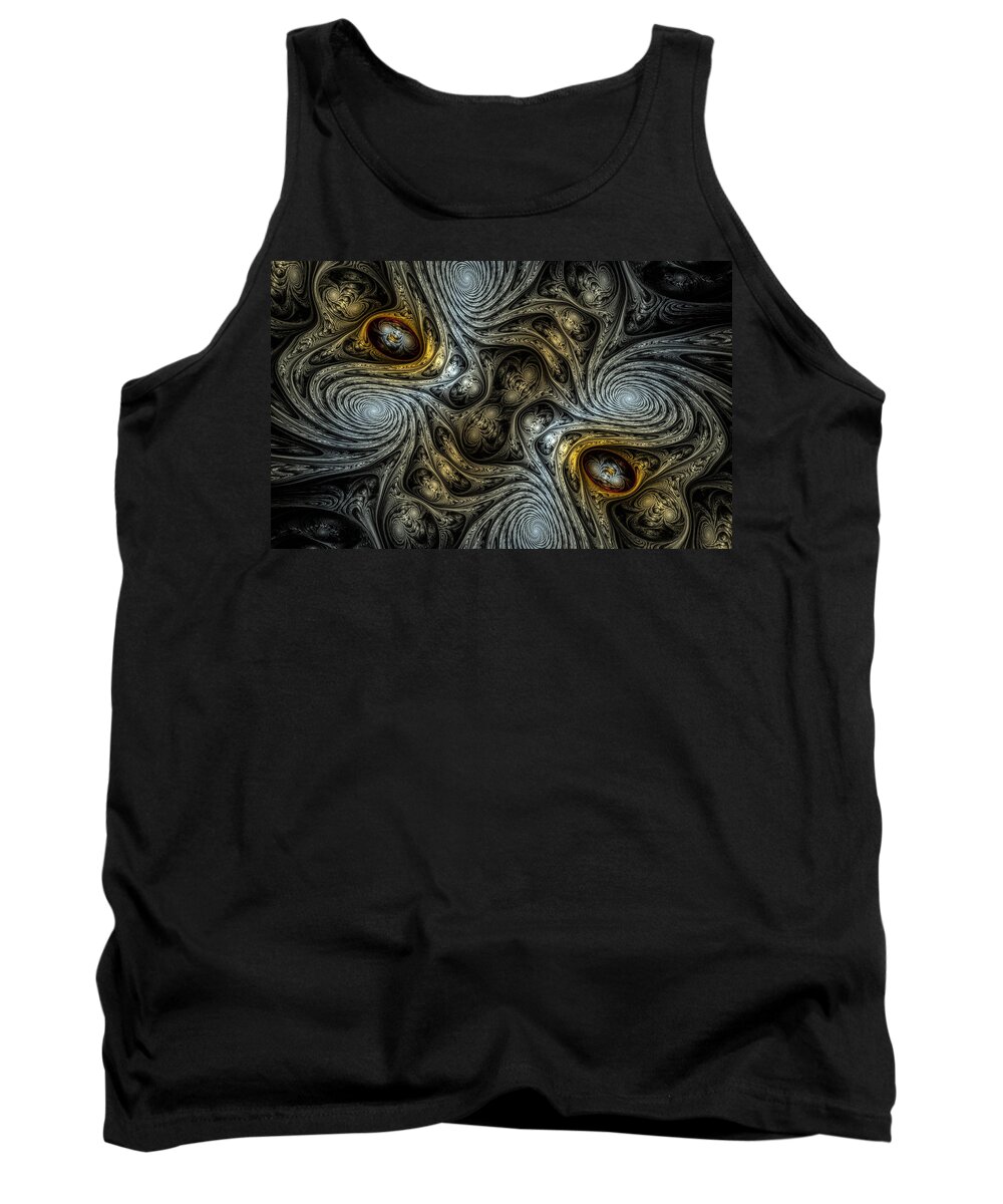 Fractal Tank Top featuring the digital art Silver Gold Filigree by Gary Blackman