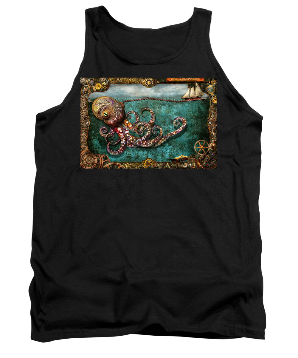 Self Tank Top featuring the digital art Steampunk - The tale of the Kraken by Mike Savad