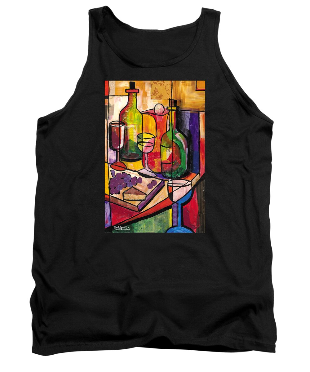 Everett Spruill Tank Top featuring the painting Still Life of Fruit Wine and Cheese by Everett Spruill