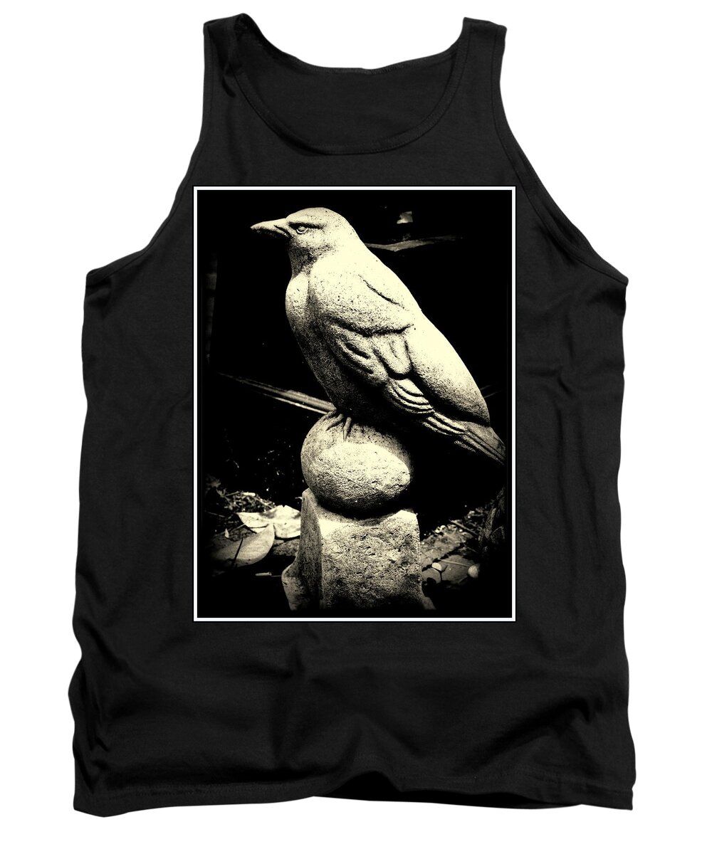 Pedestal Tank Top featuring the photograph Stone Crow on Stone Ball by Kathy Barney