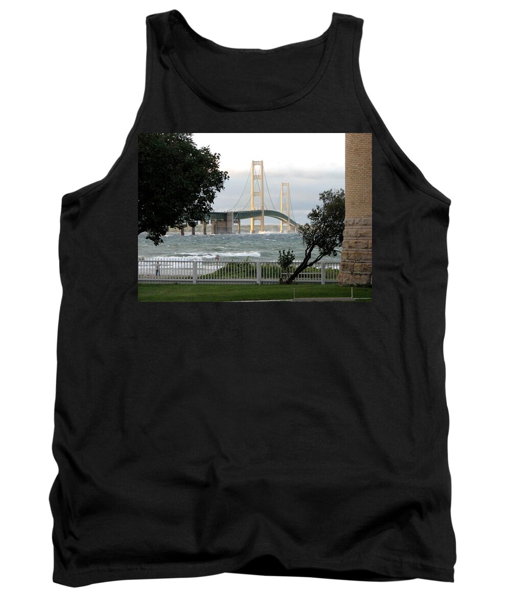 Mackinac Bridge Tank Top featuring the photograph Stormy Straits of Mackinac 2 by Keith Stokes